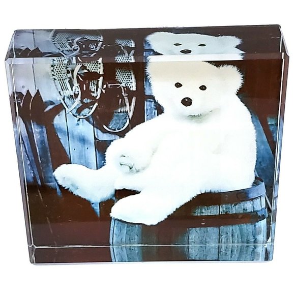 Gund TEDDY BEAR GLASS PAPERWEIGHT black & white design 3"square x 3/4" #4041944 - Picture 2 of 7